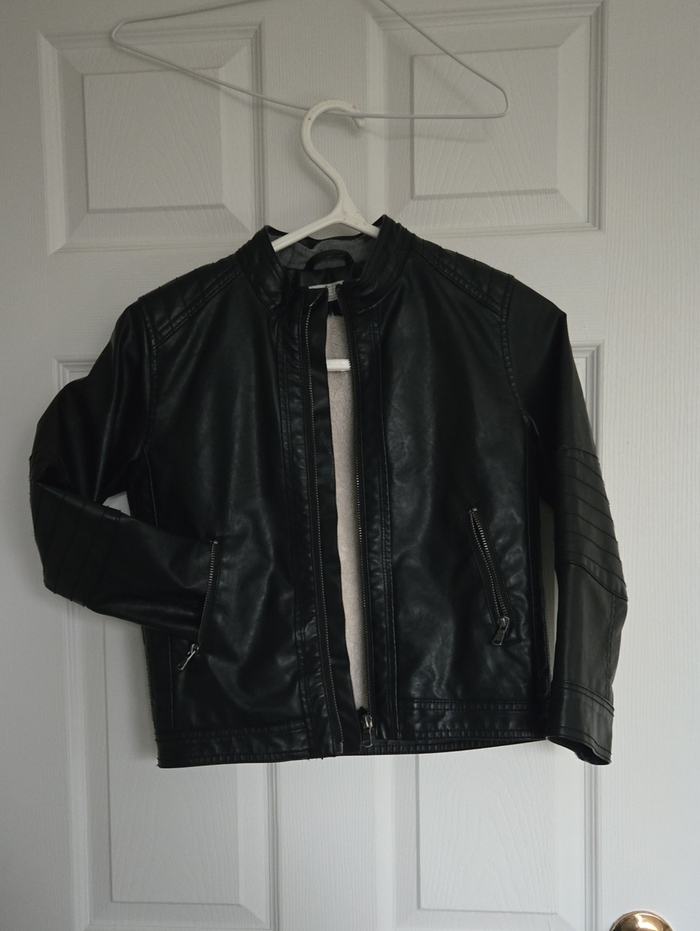 Boys H&M Black Faux Leather Bomber Jacket